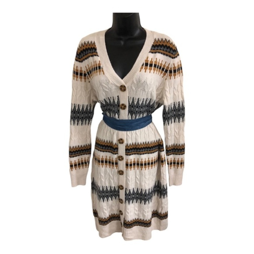Lucky brand chunky‎ cable knit aztec southwestern boho cardigan size small new